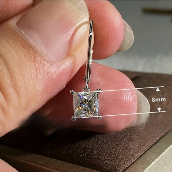 925 Silver Drop Earrings for Women White Sapphire A Pair/set - Picture 5 of 5